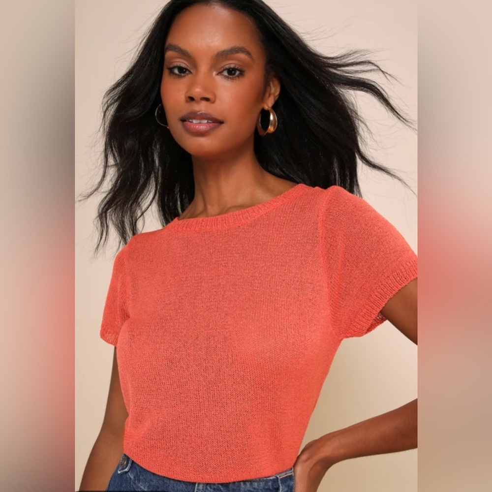Lulu's Clean Aesthetic Coral Orange Short Sleeve Sweater Top
